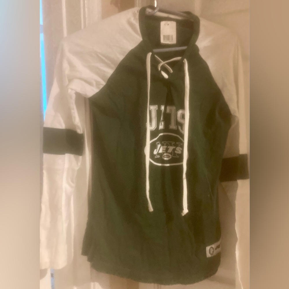 Womens Majestic Fan Fashion NFL New York Jets Drawstring Collar Top Size S NWT